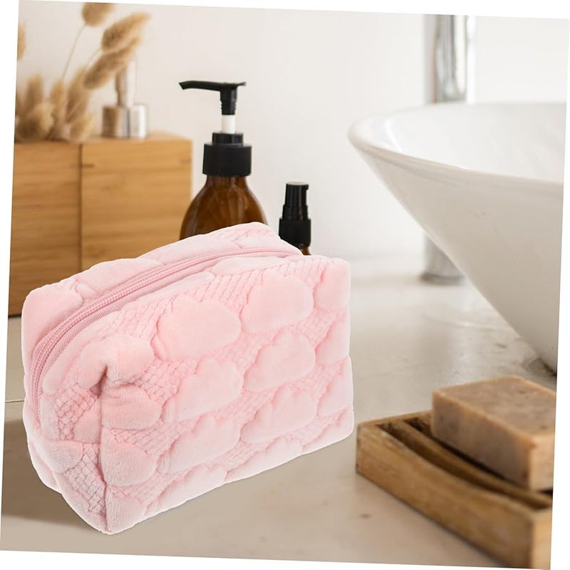 Veemoon Plush Pink Makeup Bag Travel Cosmetic Pouch Ample Storage For Women - Image 3
